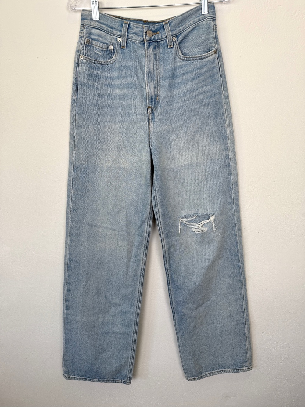 Levi's Premium Size 27 High Loose Light Wash Wide Leg Distressed Denim Jeans
